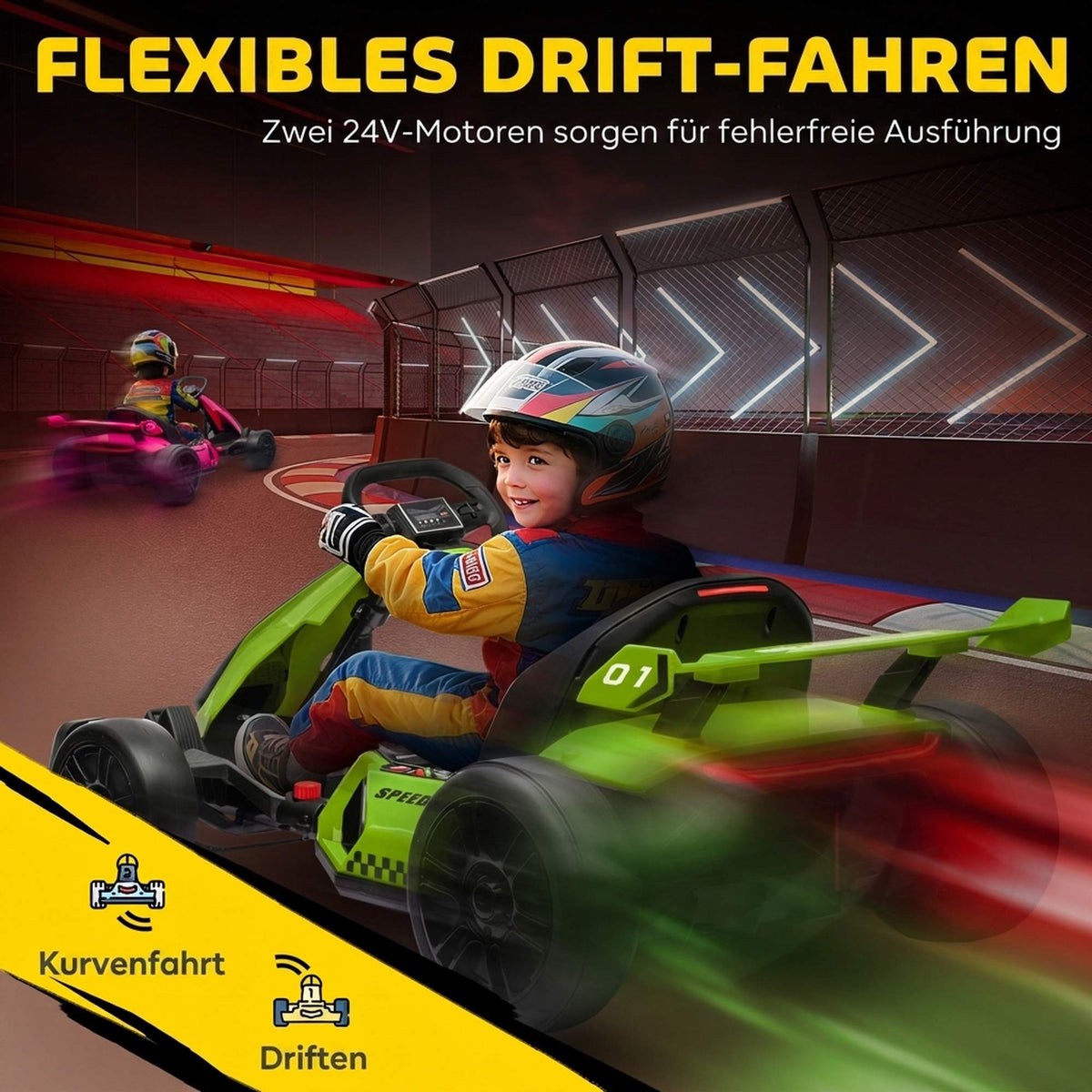 Electric Go-Kart for Kids, 24V, Drift Mode, Adjustable Seat