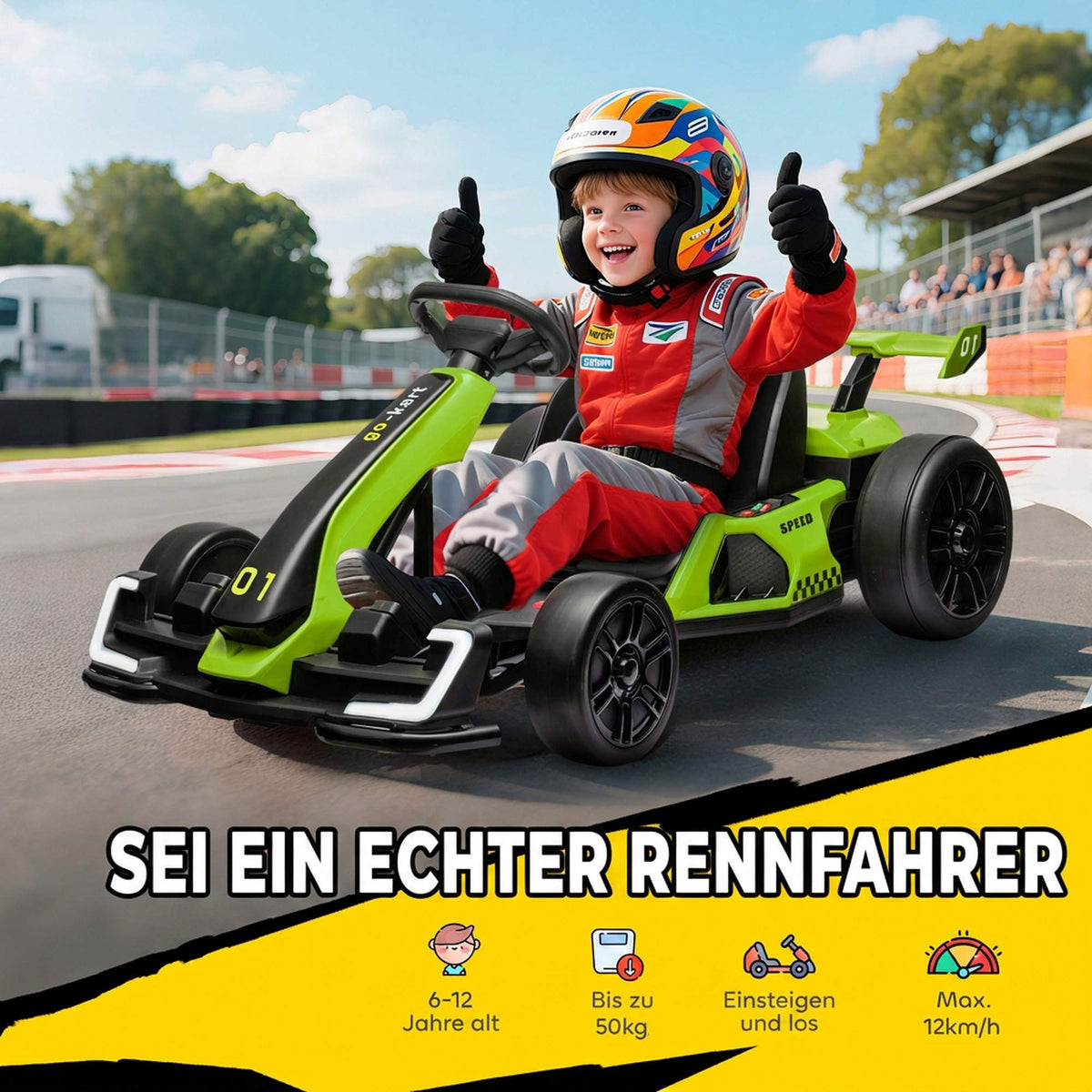 Electric Go-Kart for Kids, 24V, Drift Mode, Adjustable Seat