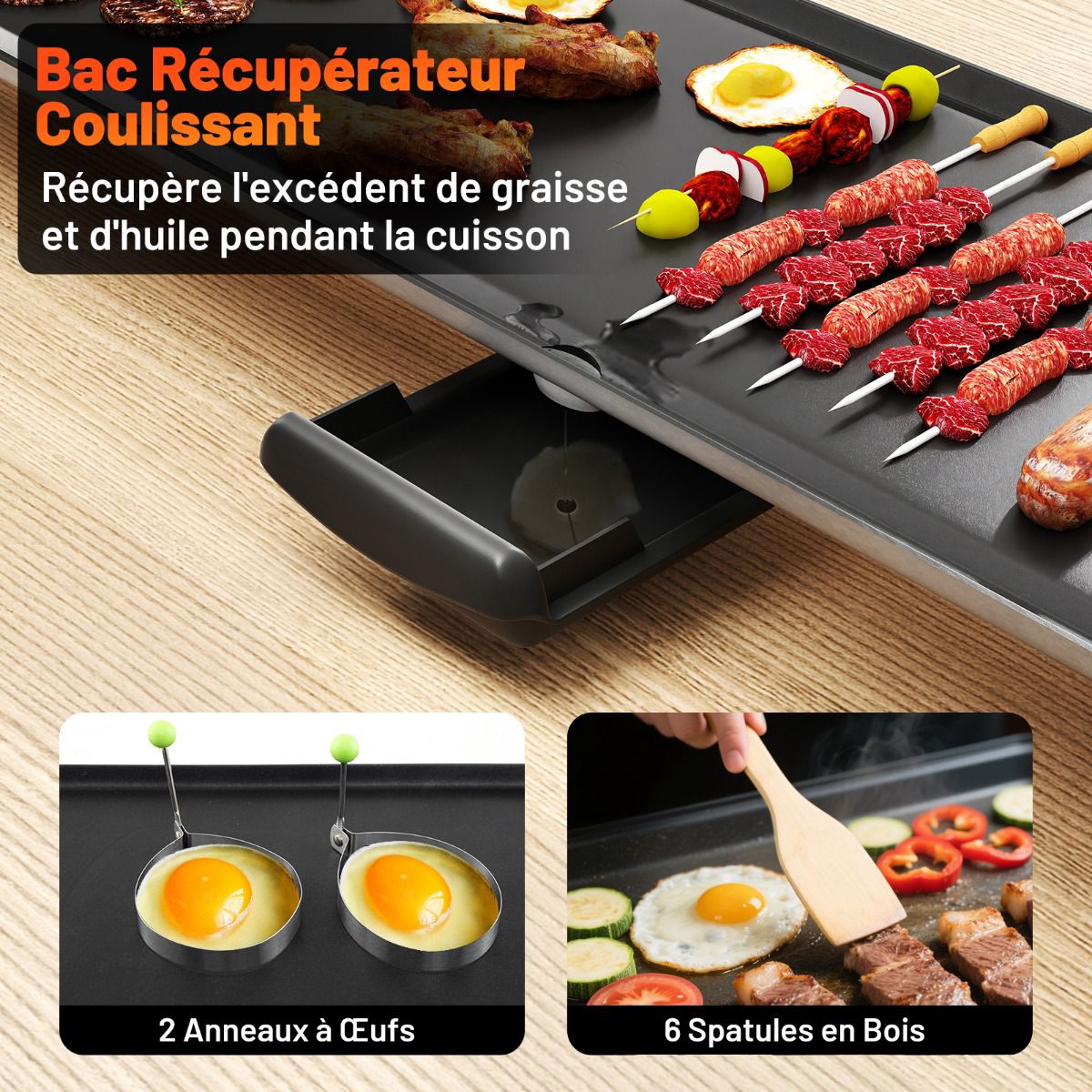 Electric Griddle, 89 cm Nonstick, 4 Heat Settings, Drip Tray