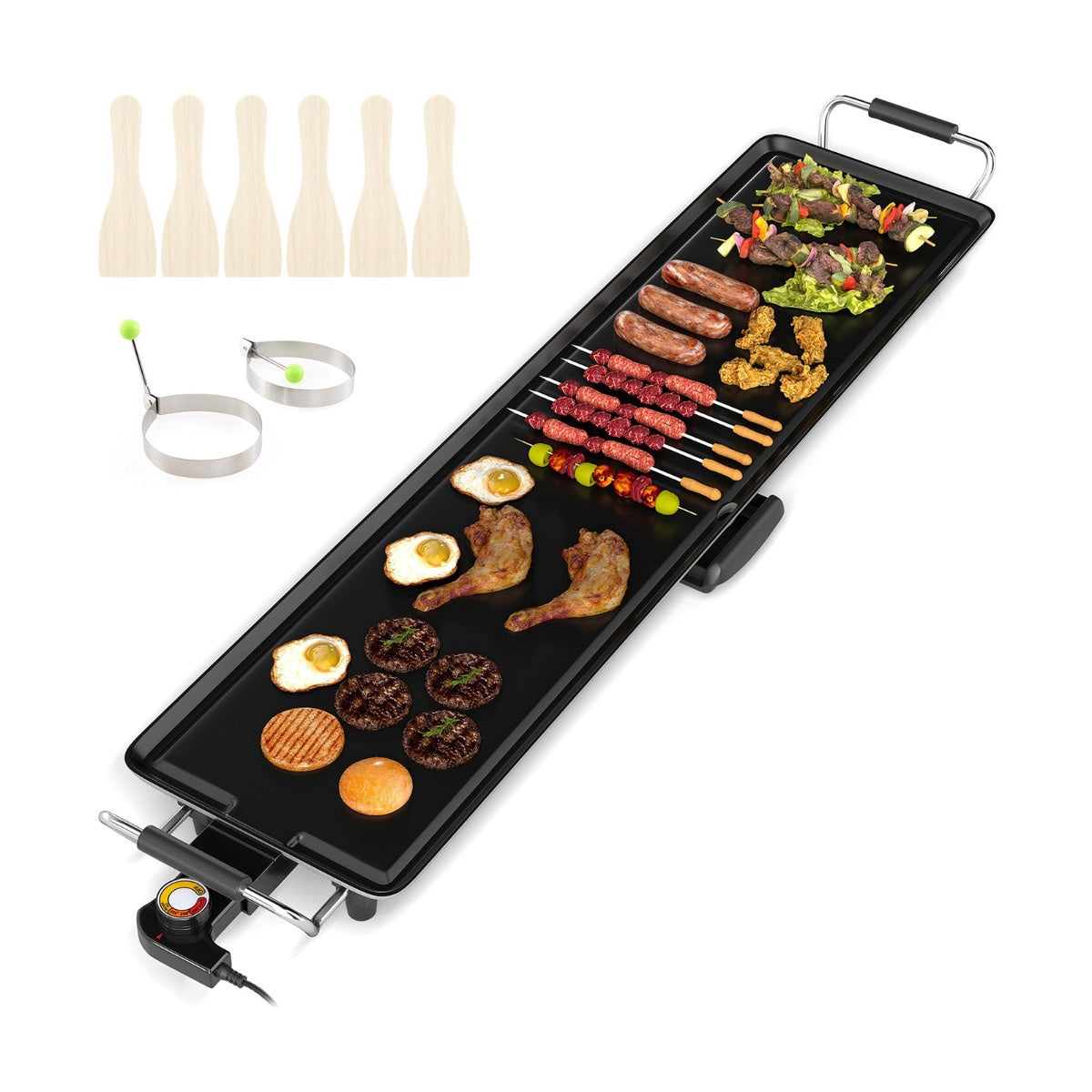 Electric Griddle, 89 cm Nonstick, 4 Heat Settings, Drip Tray