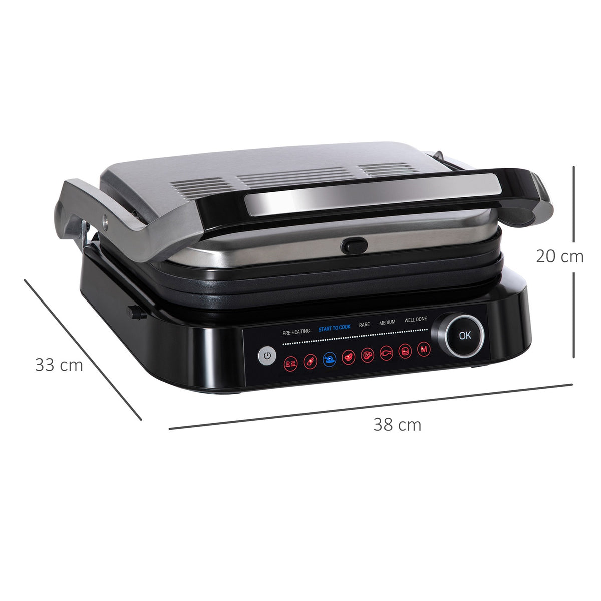 Electric Grill Contact Grill 95° Foldable, Optigrill, Intelligent Time Control, 2100W, 8 Modes, 38X33X20Cm