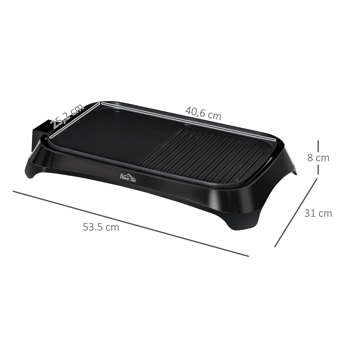 Electric Grill With Adjustable Thermostat Non-Stick Coating Grill Plate 1600 W Bbq Table Grill Teppanyaki With Drip Tray 53.5 X 31 X 8 Cm