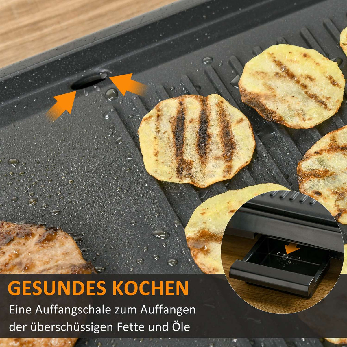 Electric Grill With Adjustable Thermostat Non-Stick Coating Grill Plate 1600 W Bbq Table Grill Teppanyaki With Drip Tray 53.5 X 31 X 8 Cm