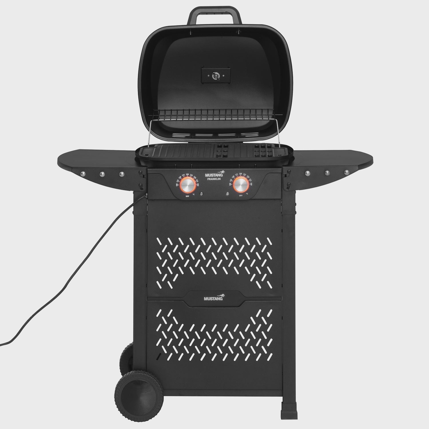 Electric Grill with Cart, Dual Zones, 2300W, Cast Iron Grates