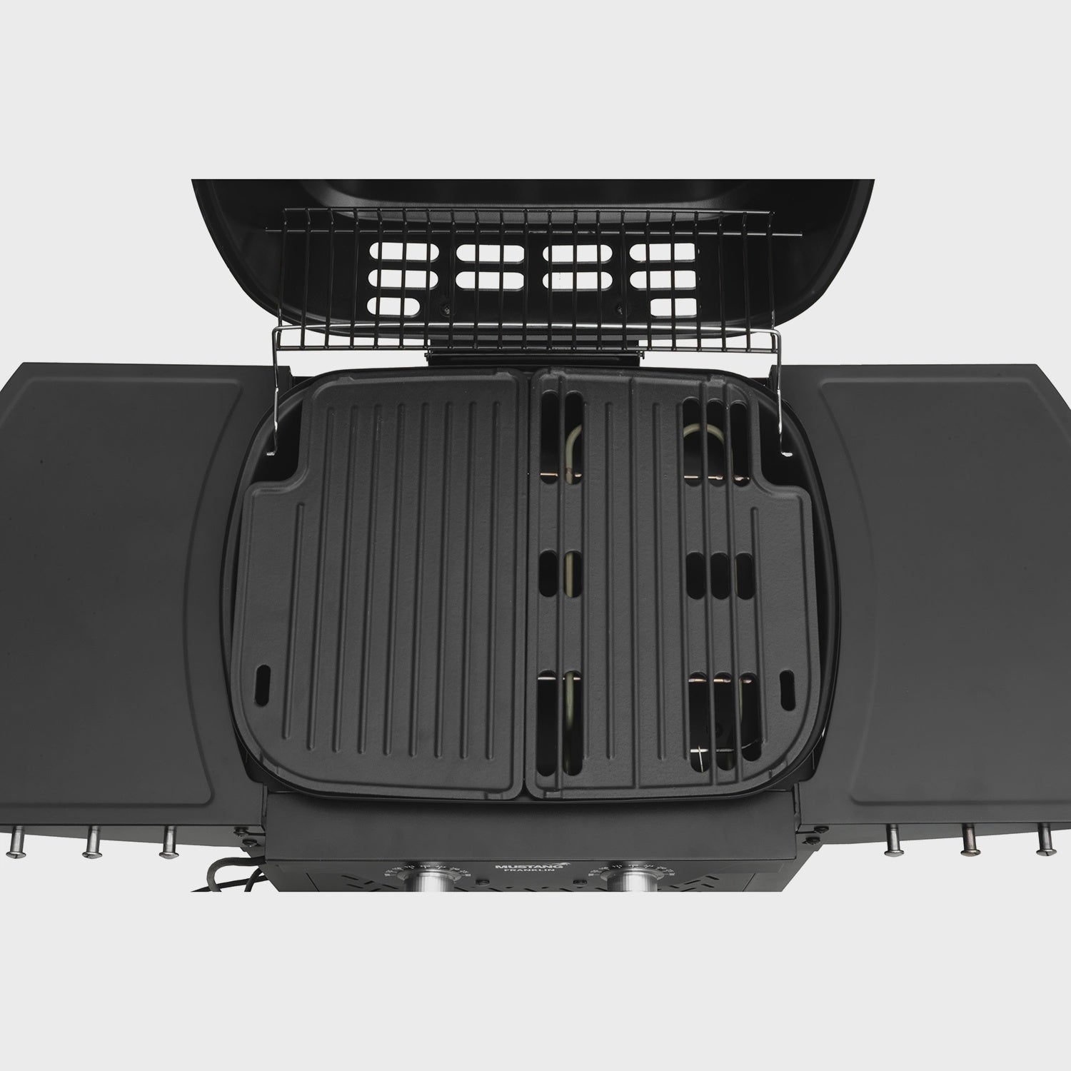 Electric Grill with Cart, Dual Zones, 2300W, Cast Iron Grates