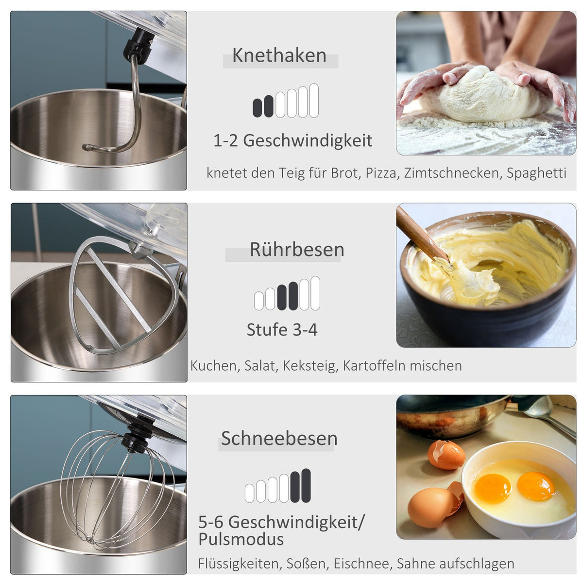 Electric Hand Mixer Set 2-In-1 Hand Mixer With Table Stand, 5.5L Mixing Bowl, 1200W, 6 Speeds, 304 Steel