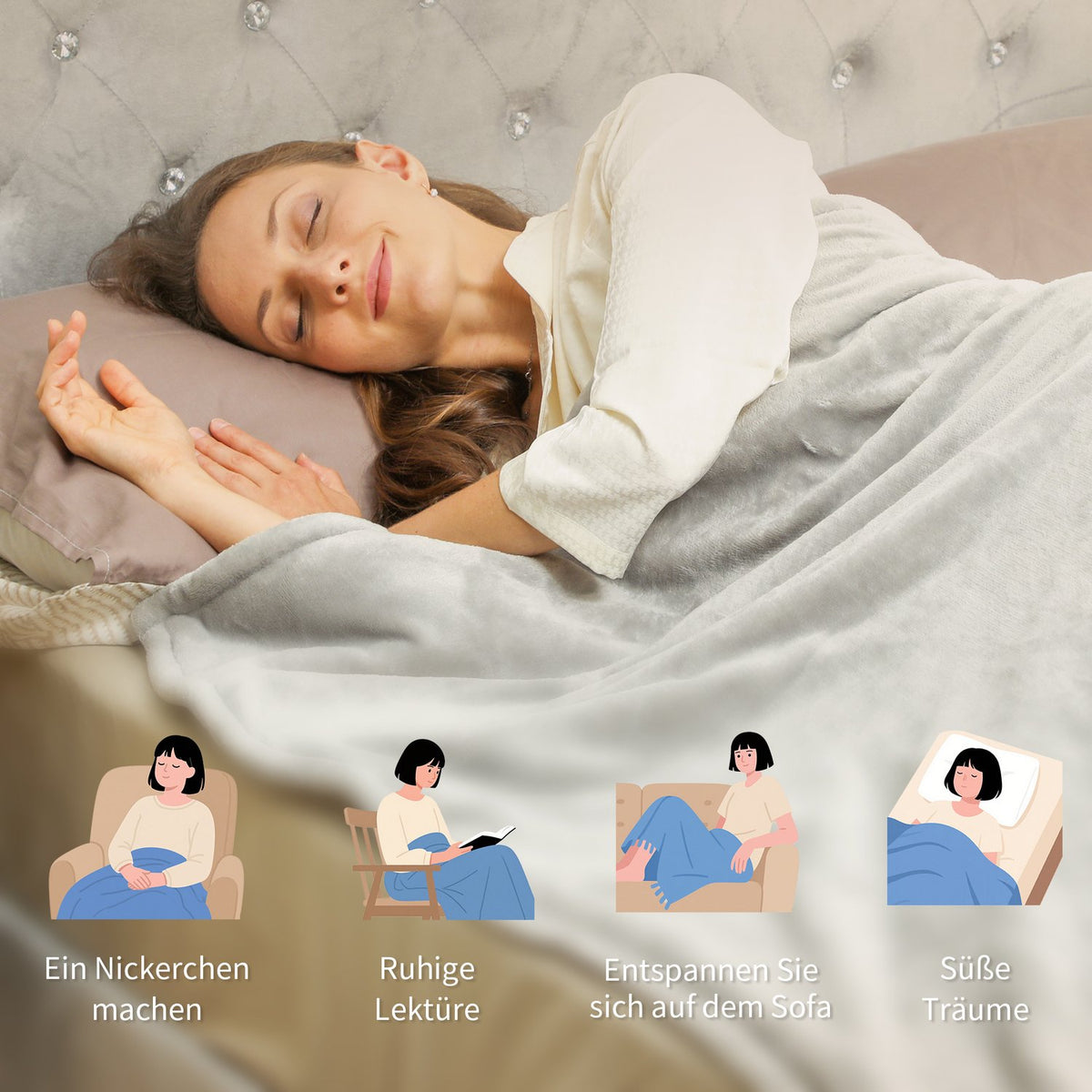 Electric Heated Blanket 180x130 cm, 10 Heat Levels, Timer