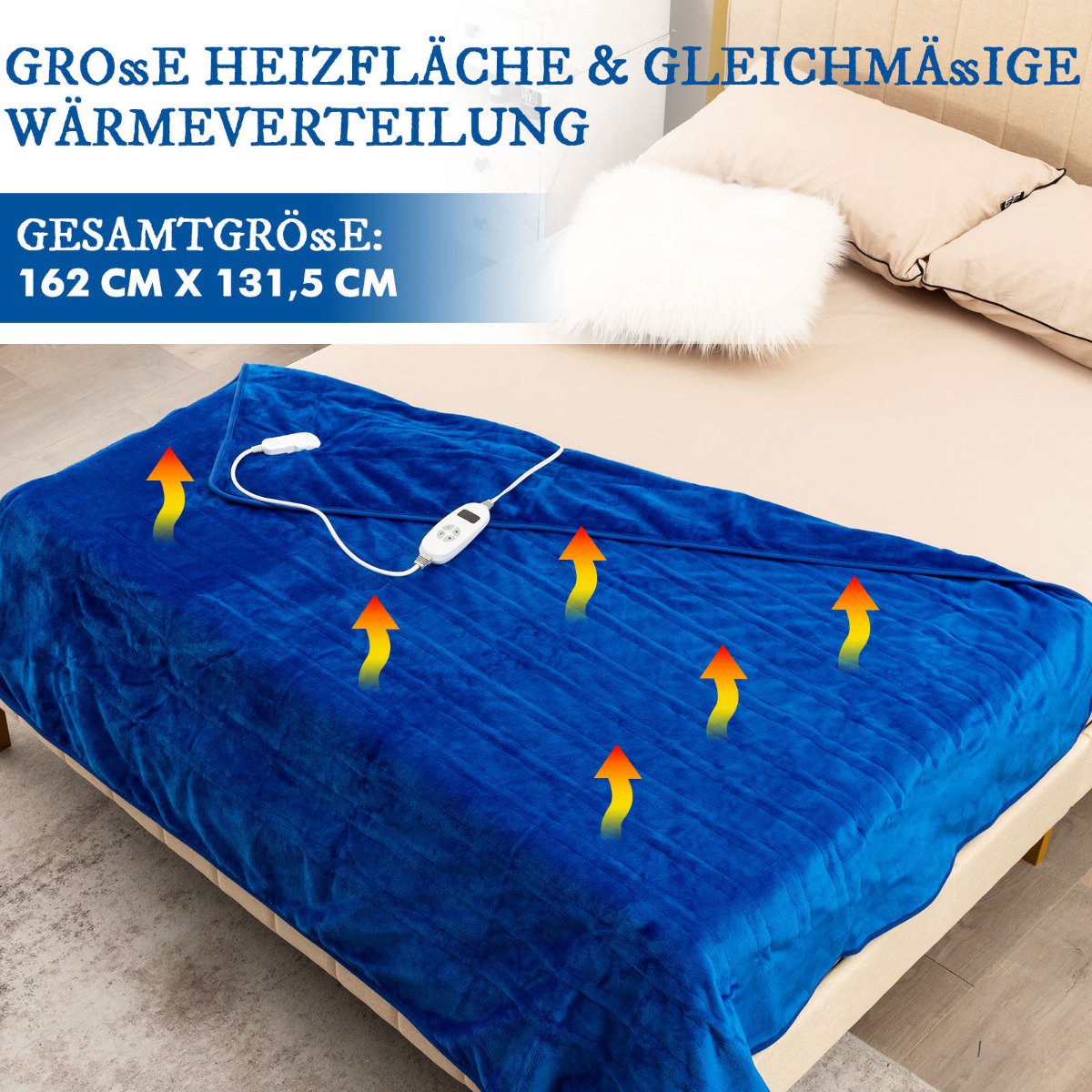 Electric Heated Throw Blanket, 9 Heat, 9h Timer, Blue