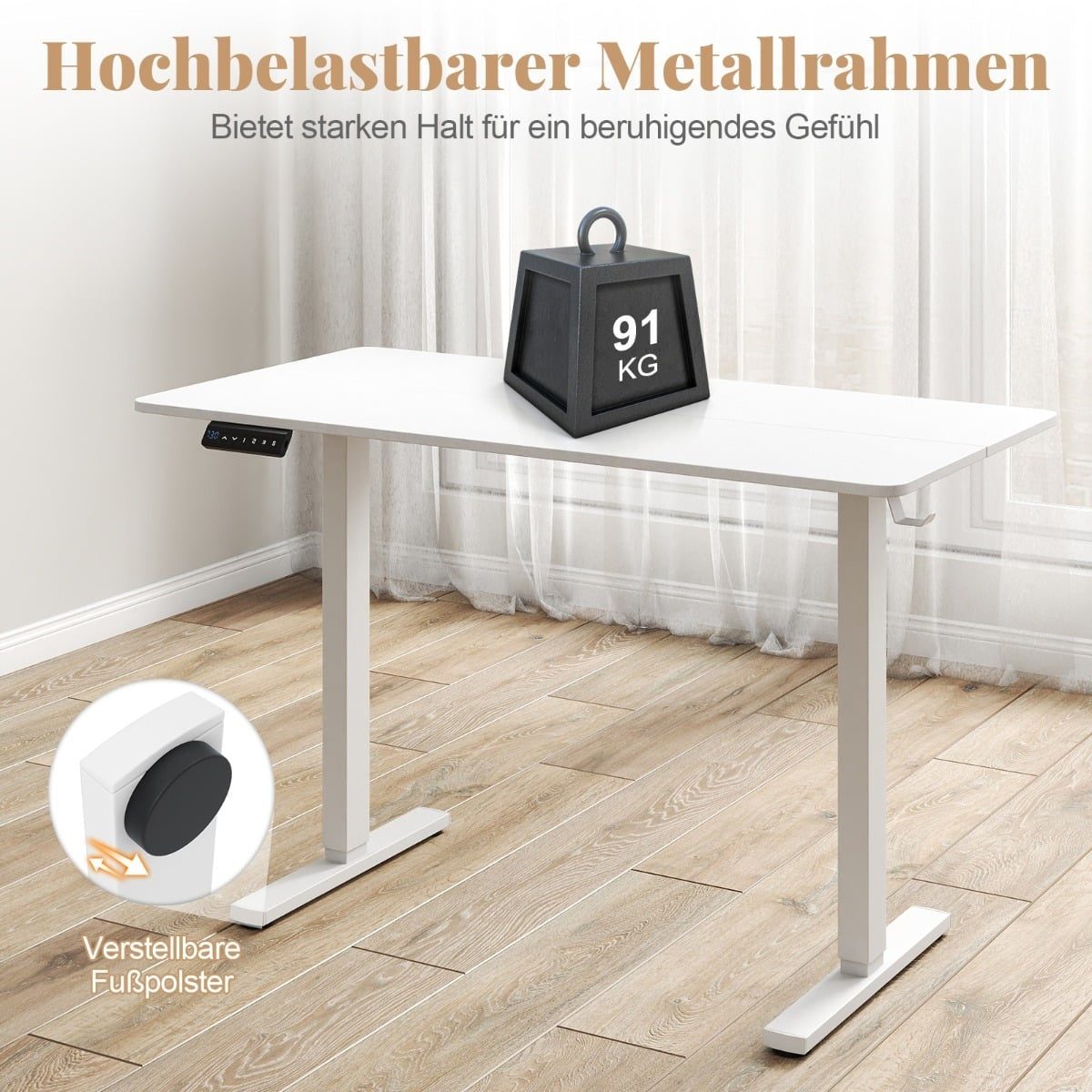 Electric Height Adjustable Desk, 120x60 cm, White