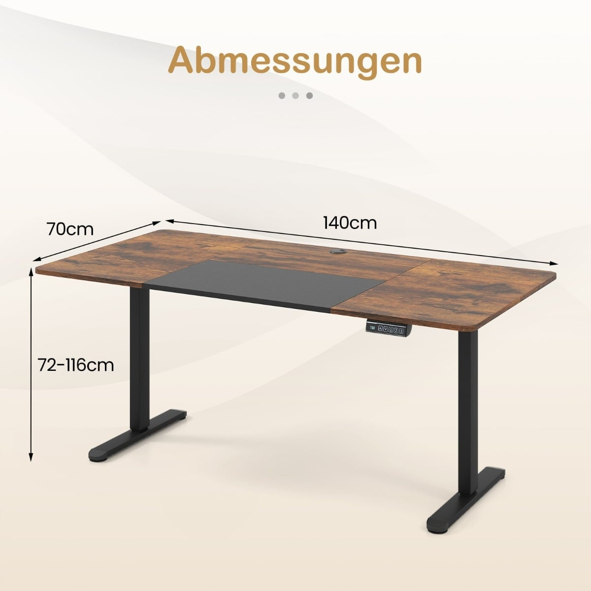 Electric Height Adjustable Standing Desk, 140x70 cm, Brown