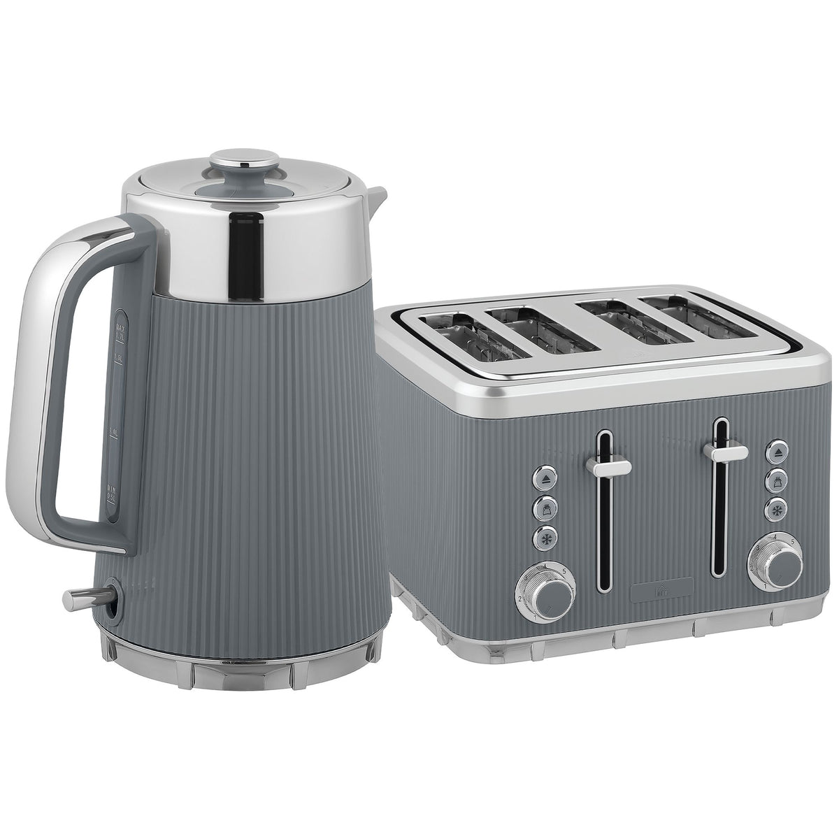 Electric Kettle 1.7L 2200W & 4-Slice Toaster, Grey