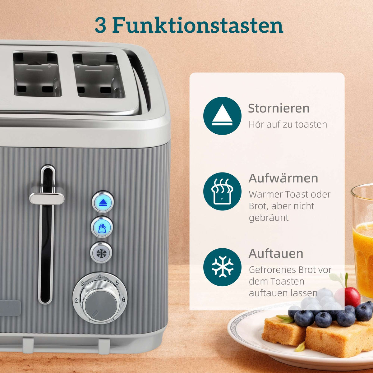 Electric Kettle 1.7L 2200W & 4-Slice Toaster, Grey