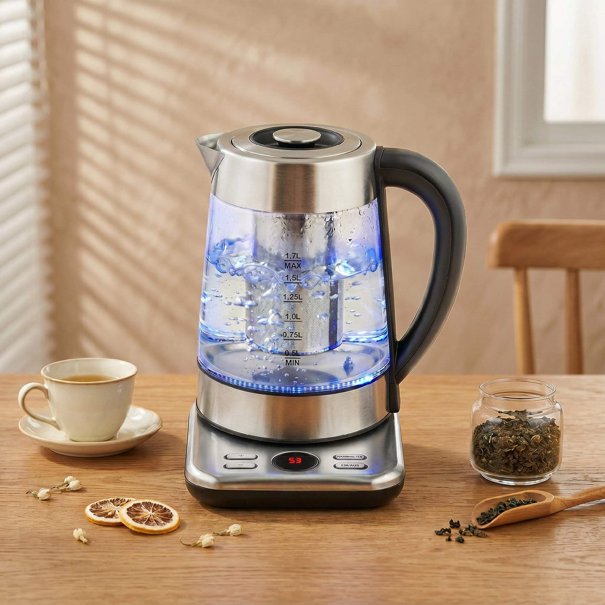 Electric Kettle 1.7L, 2200W, Glass, Strix Thermostat, Tea Infuser
