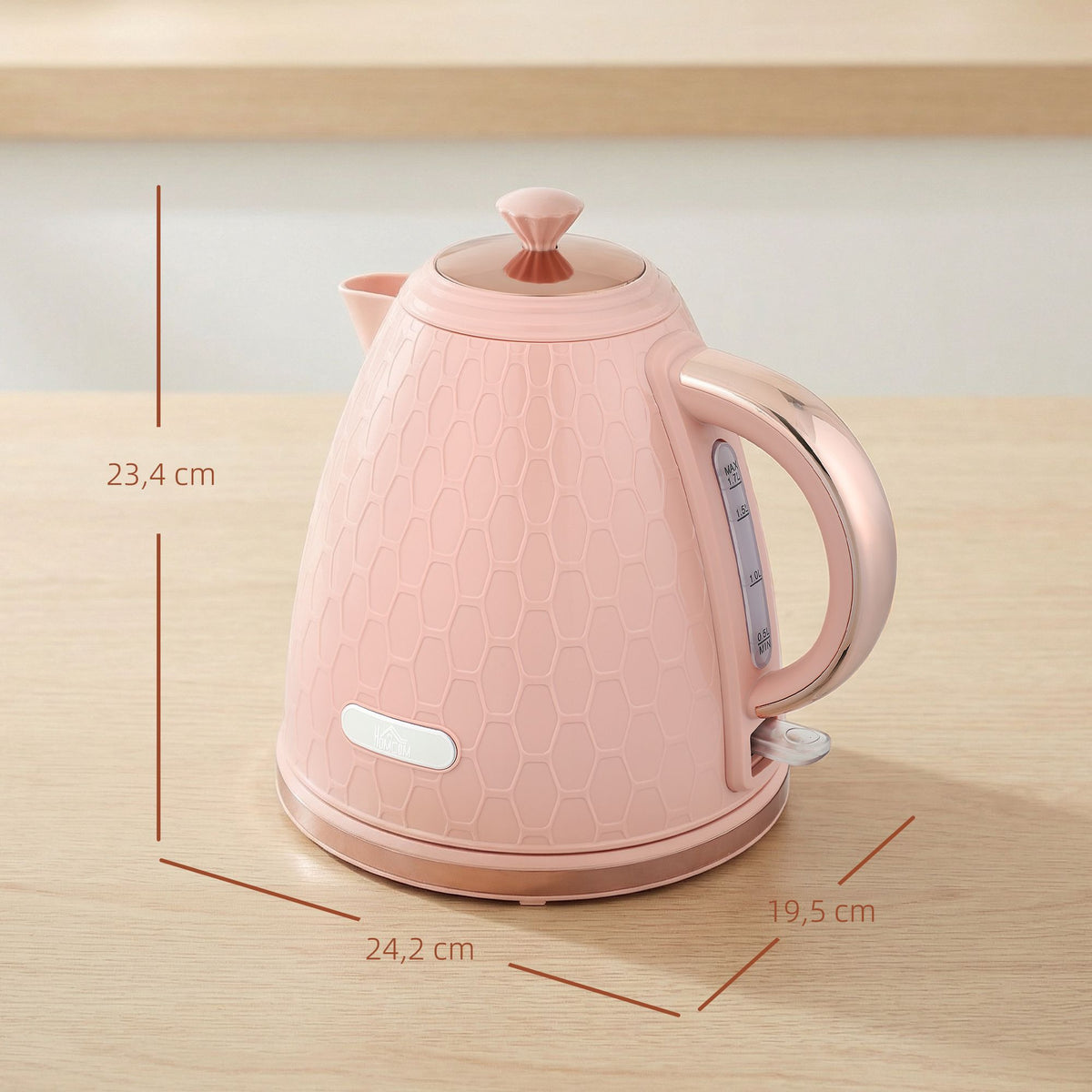 Electric Kettle 1.7L, Fast Boil, 2200W, Cordless, Pink