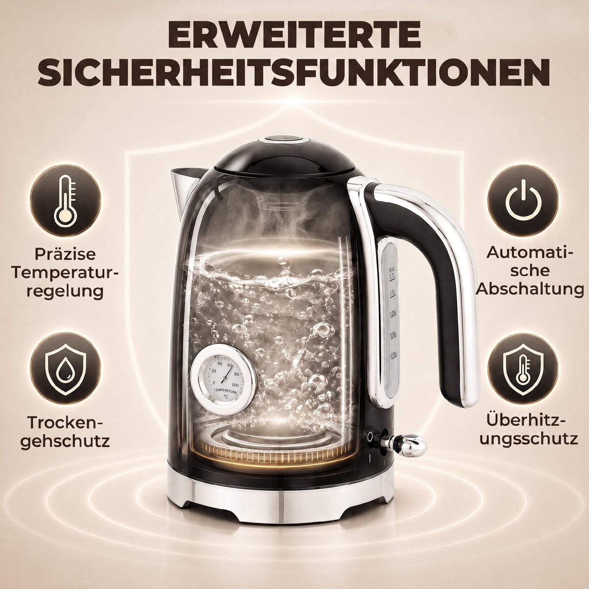 Electric Kettle & Toaster Set, 1.7L, 2200W, 7 Browning Levels