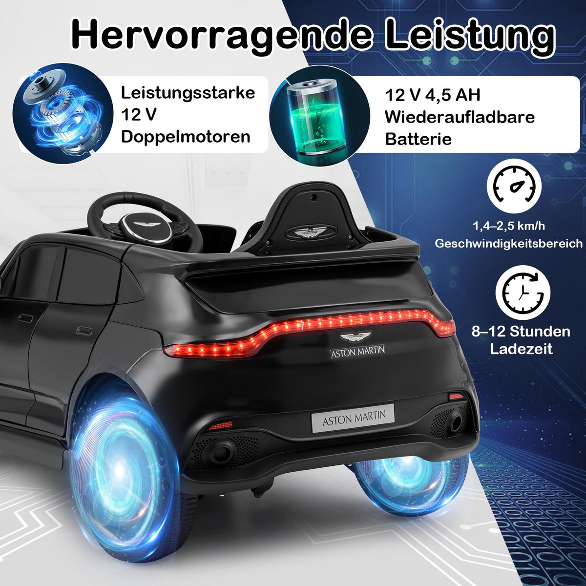 Electric Kids Car with Remote, 12V Battery, Music, Black