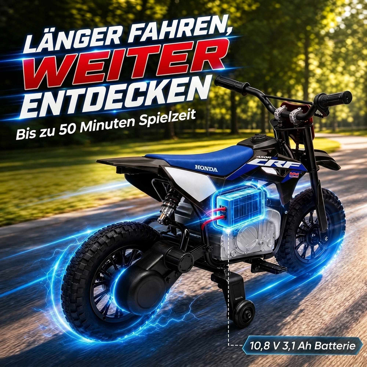 Electric Kids Motorcycle, 12V, Black & Blue, 3-6 km/h
