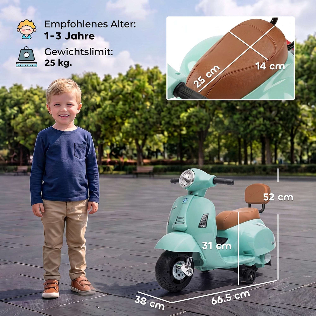 Electric Kids Ride-On Vespa – Green, 18-36 Months