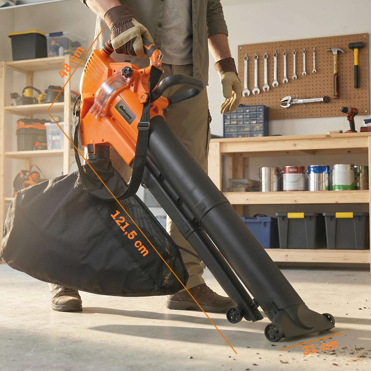 Electric Leaf Blower Vacuum 3000W, 3-in-1, 40L Bag, 4 Wheels
