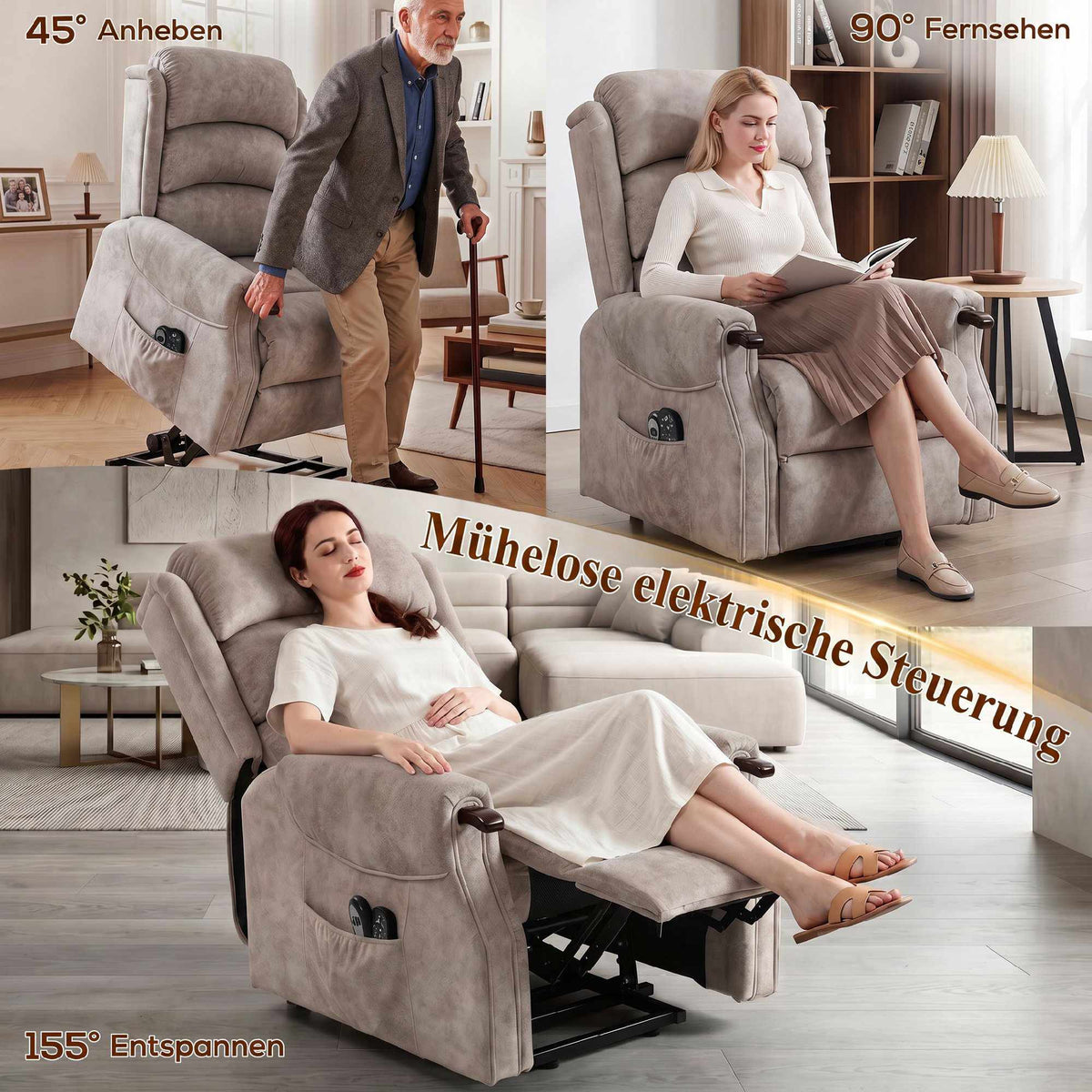 Electric Lift Recliner Chair With Massage and Heat, Grey