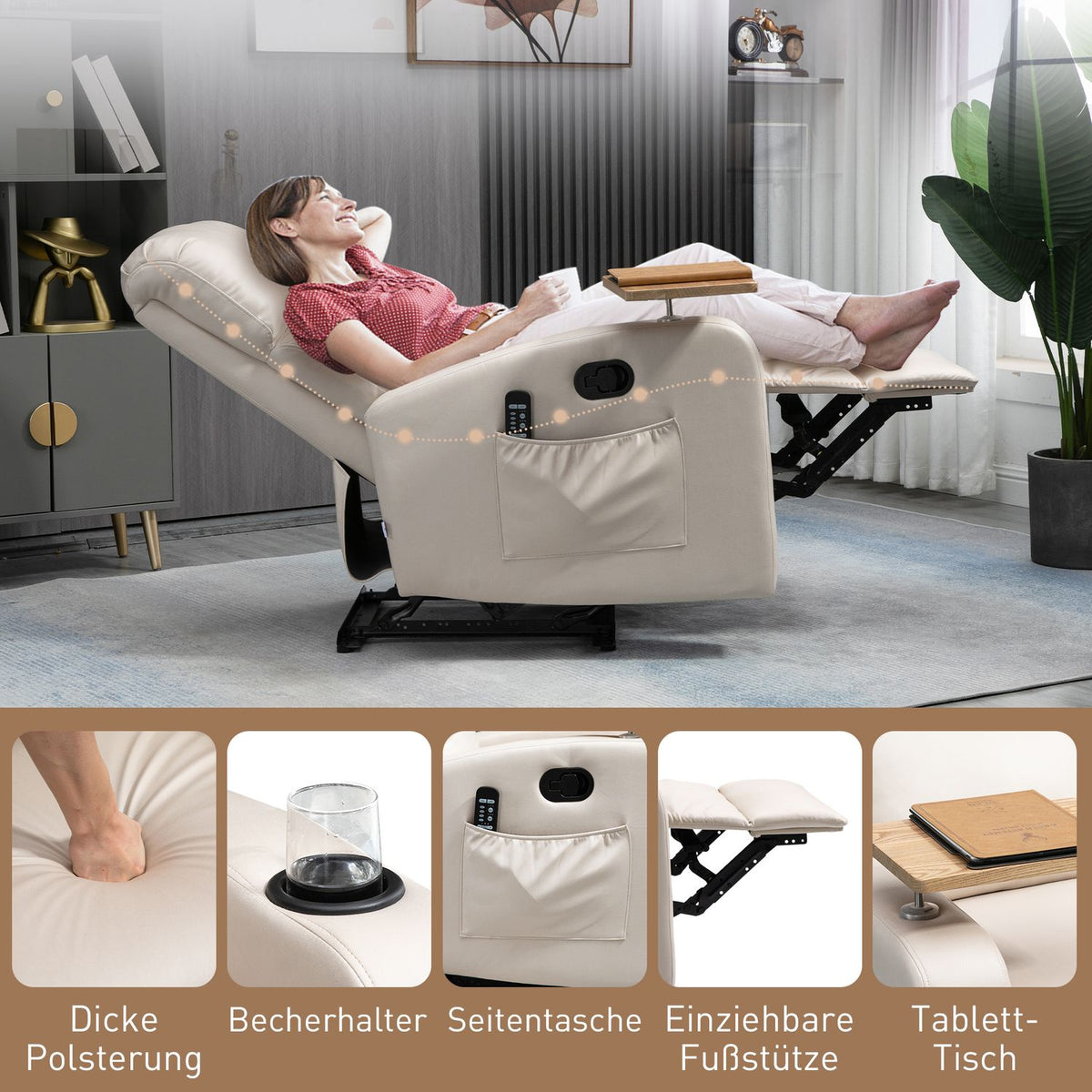 Electric Massage Chair, Relaxation Chair With Massage Function, Tv Chair With Reclining Function, Recliner, Microfiber, Light Gray
