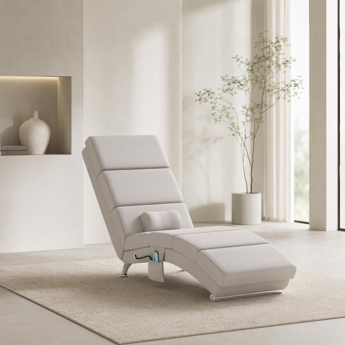 Electric Massage Recliner Chair, Cream White, Heat & Vibration