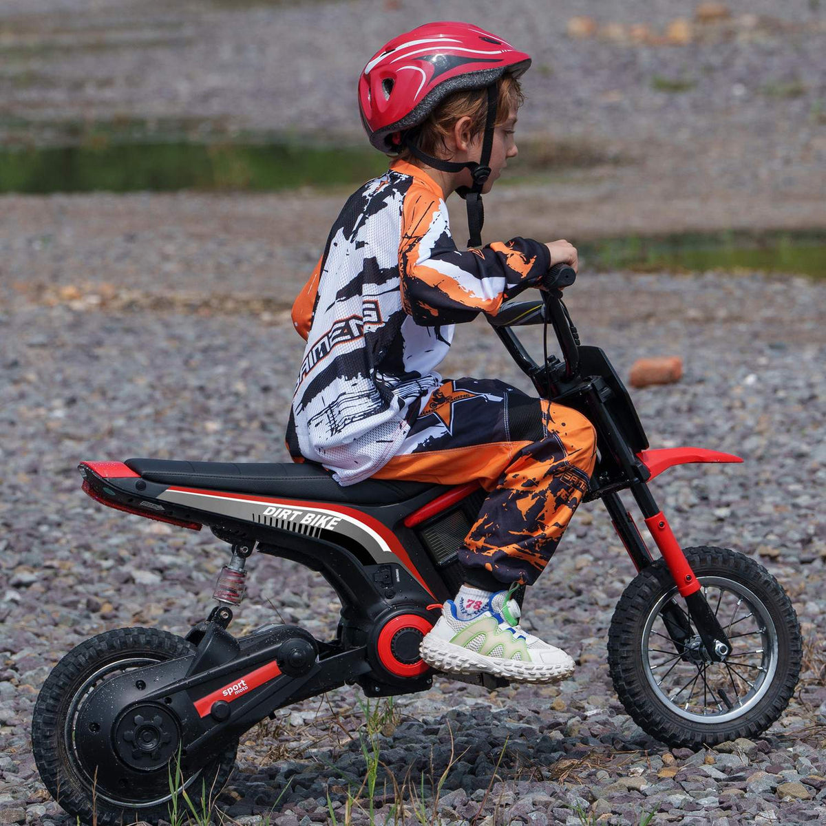 Electric Motorcycle Children's Electric Motorcycle with 24V 350W Motor, 8-16 KMH Speed Mode, 12 Inch Pneumatic Tires, Electric Motorcycle with Music Headlight, Moto Cross for Children 8-12 Years Red |