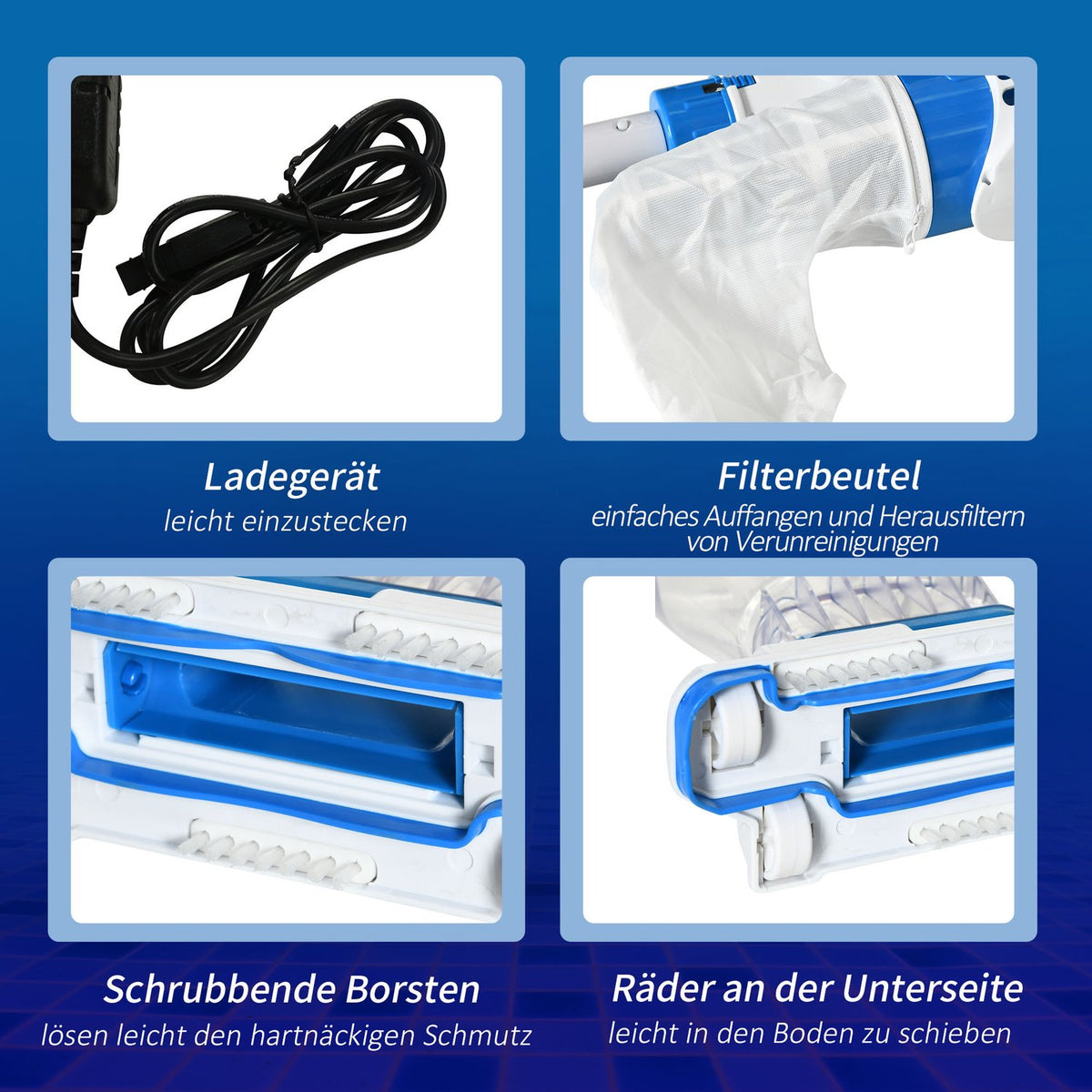 Electric Pool Vacuum With Battery Filter Pool Cleaner Pool Hand Vacuum Floor Vacuum Blue + White 65 X 20 X 17 Cm