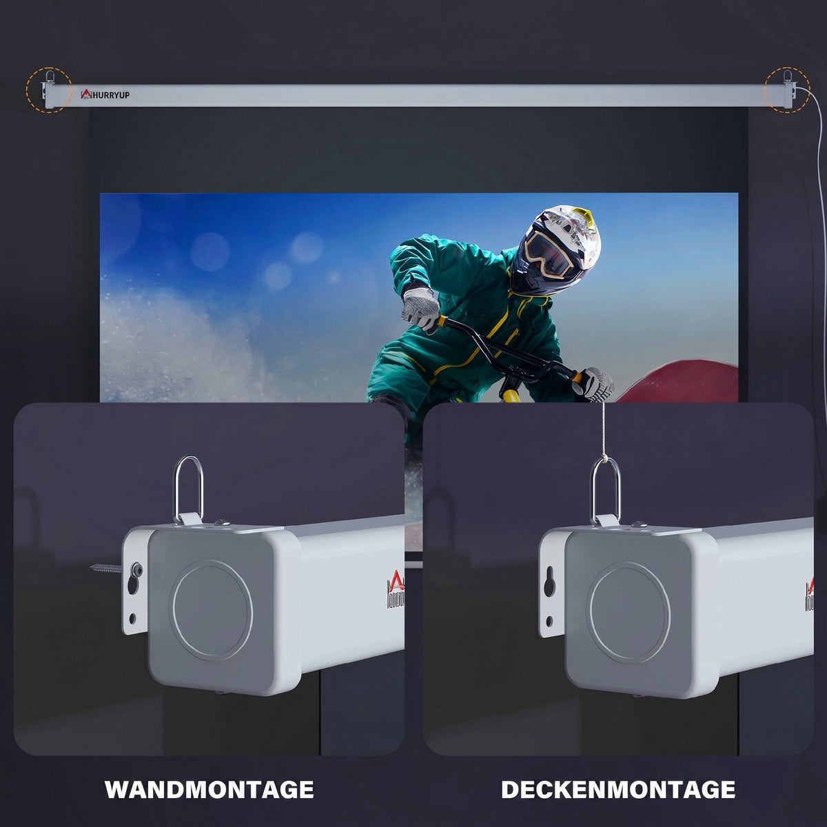 Electric Projector Screen 120 Inch 16:9, Remote, White