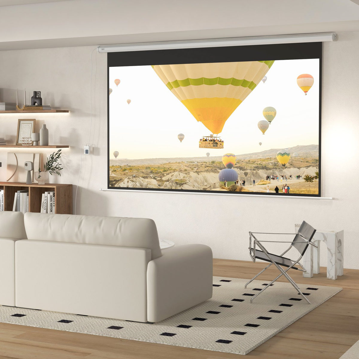 Electric Projector Screen 266 x 149 cm 16:9 Projection Screen with Remote Control for Home Cinema Presentation Metal White
