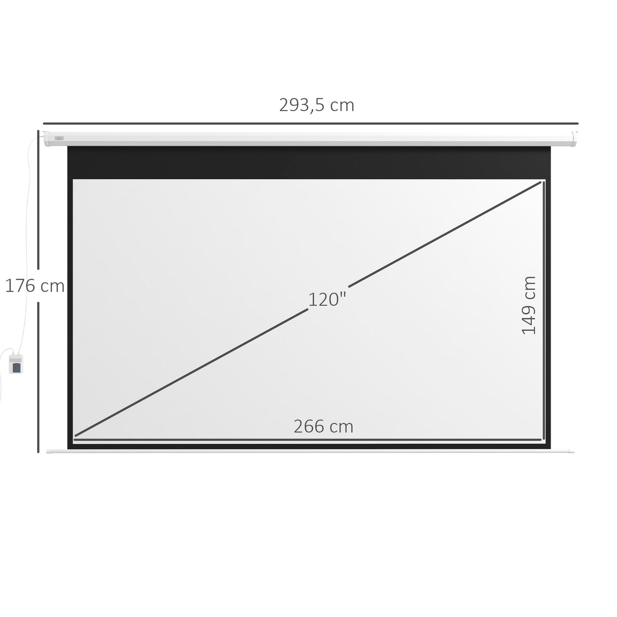 Electric Projector Screen 266 x 149 cm 16:9 Projection Screen with Remote Control for Home Cinema Presentation Metal White