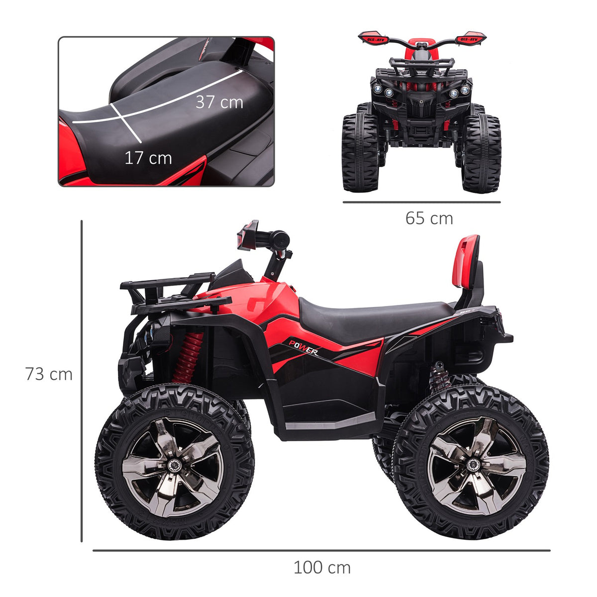 Electric Quad 12V Children'S Quad With Headlight, Usb Port, Mp3 Music Player, 3-5 Years, 3-8 Km/H, Metal, Red