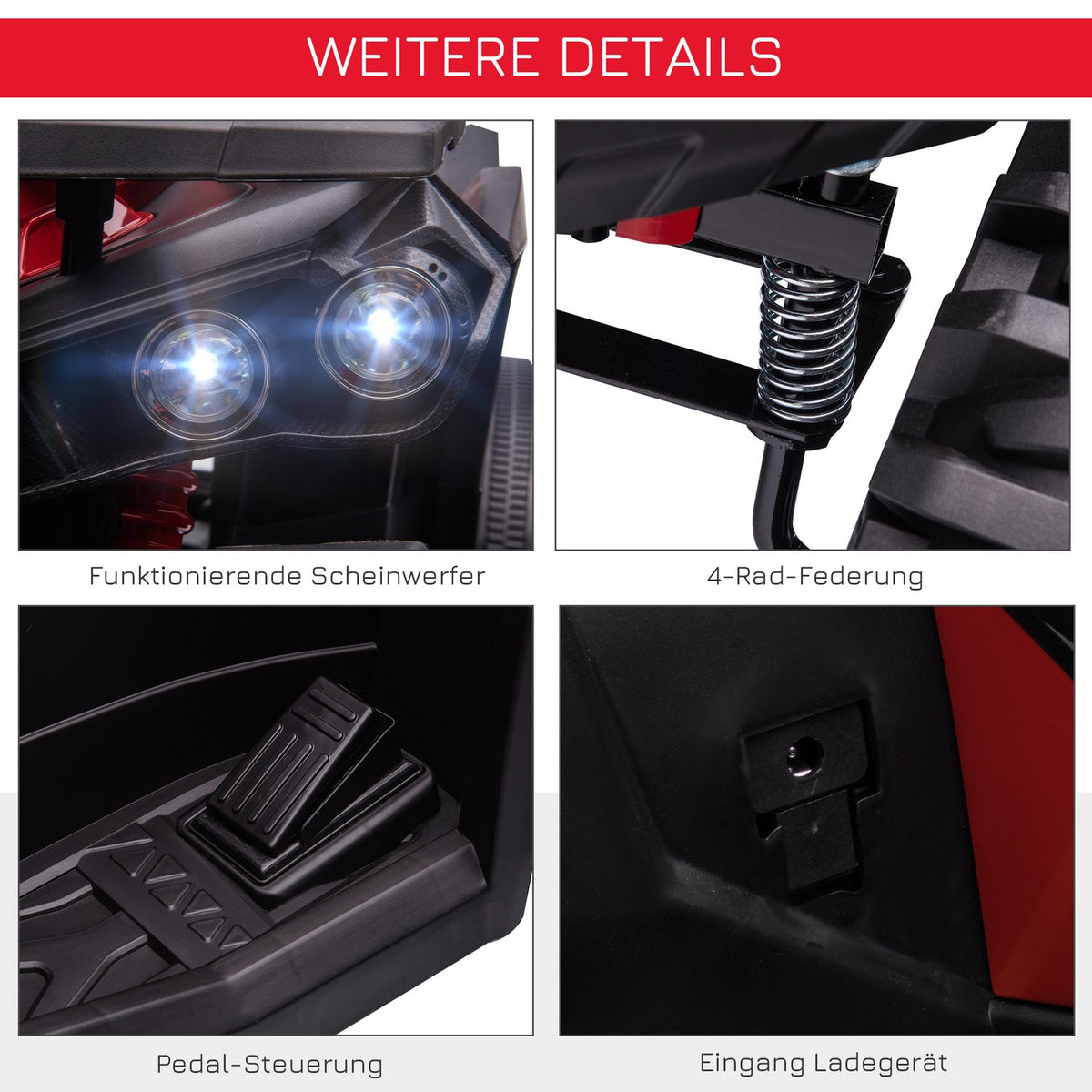 Electric Quad 12V Children'S Quad With Headlight, Usb Port, Mp3 Music Player, 3-5 Years, 3-8 Km/H, Metal, Red