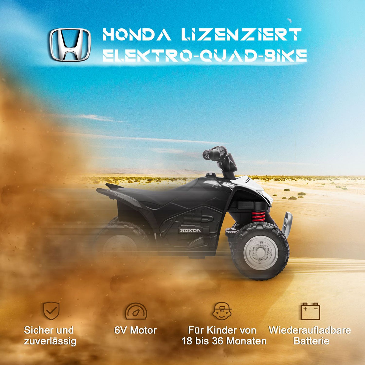 Electric Quad Mini Quad For Children Aged 18 Months And Over, Children'S Electric Atv With Led And Horn, Metal, Black