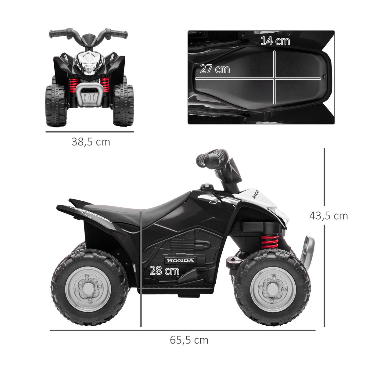 Electric Quad Mini Quad For Children Aged 18 Months And Over, Children'S Electric Atv With Led And Horn, Metal, Black