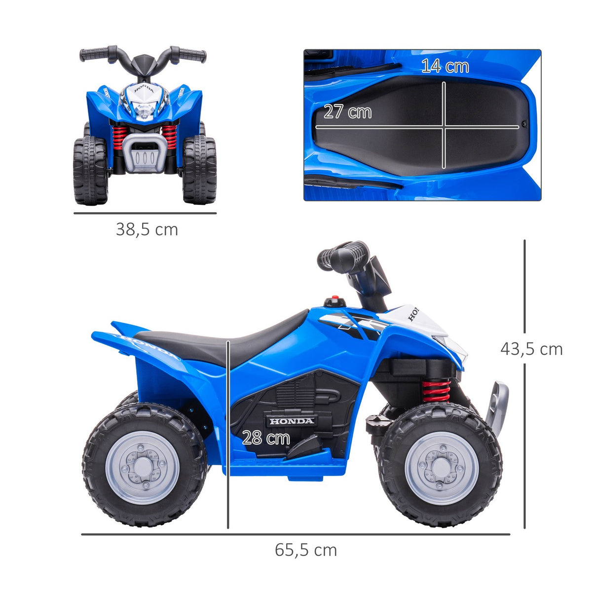Electric Quad Miniquad Children's Electric ATV Children's Quad with LED and Horn Children's Motorcycle Children's Vehicle Electric Car for Children from 18 Months Metal Blue 65.5 x 38.5 x 43.5 cm