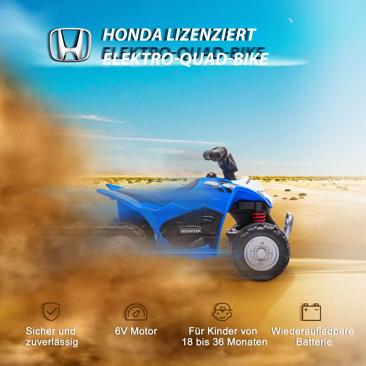 Electric Quad Miniquad Children's Electric ATV Children's Quad with LED and Horn Children's Motorcycle Children's Vehicle Electric Car for Children from 18 Months Metal Blue 65.5 x 38.5 x 43.5 cm