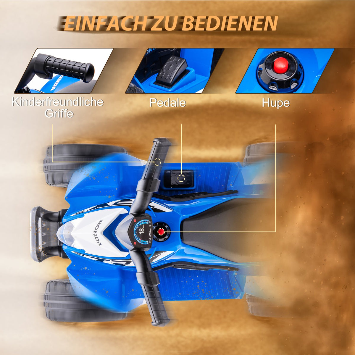 Electric Quad Miniquad Children's Electric ATV Children's Quad with LED and Horn Children's Motorcycle Children's Vehicle Electric Car for Children from 18 Months Metal Blue 65.5 x 38.5 x 43.5 cm