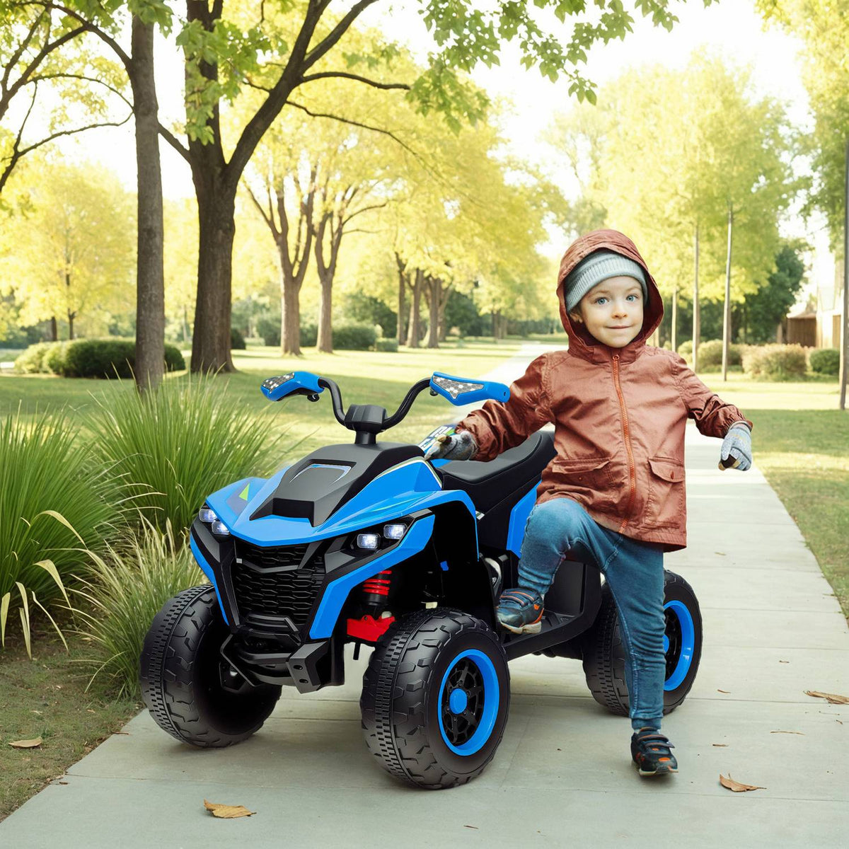 Electric Quad for Children 12V Electric Children's Quad with 2 Motors, 3-6km/h Children's Quad with Suspension, LED Light, Children's Car with USB, Music for 3-8 Years Children, Blue