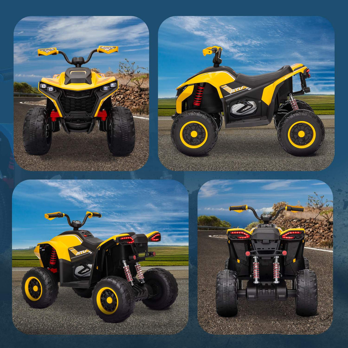 Electric Quad for Children 12V Electric Children's Quad with 2 Motors, 3-6km/h Children's Quad with Suspension, LED Light, Children's Car with USB, Music for 3-8 Years Children, Yellow