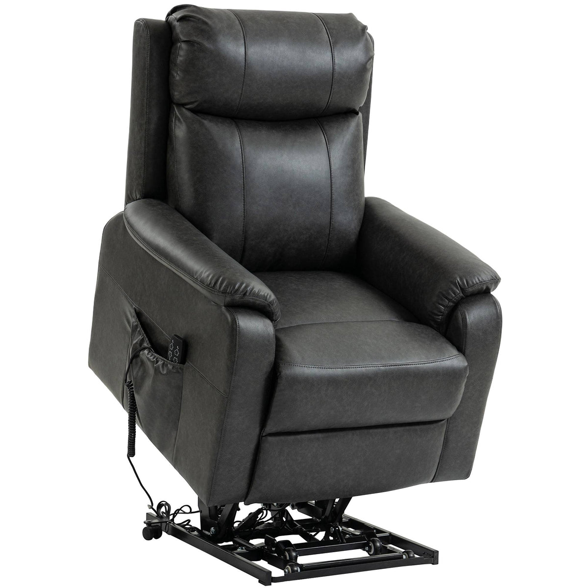 Electric Recliner Chair, Black Faux Leather, Dual Motor