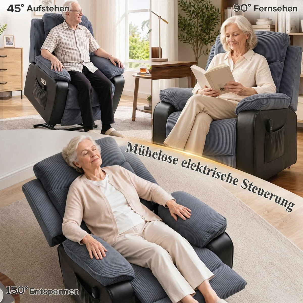 Electric Recliner Chair with Corduroy Cover, Dark Grey