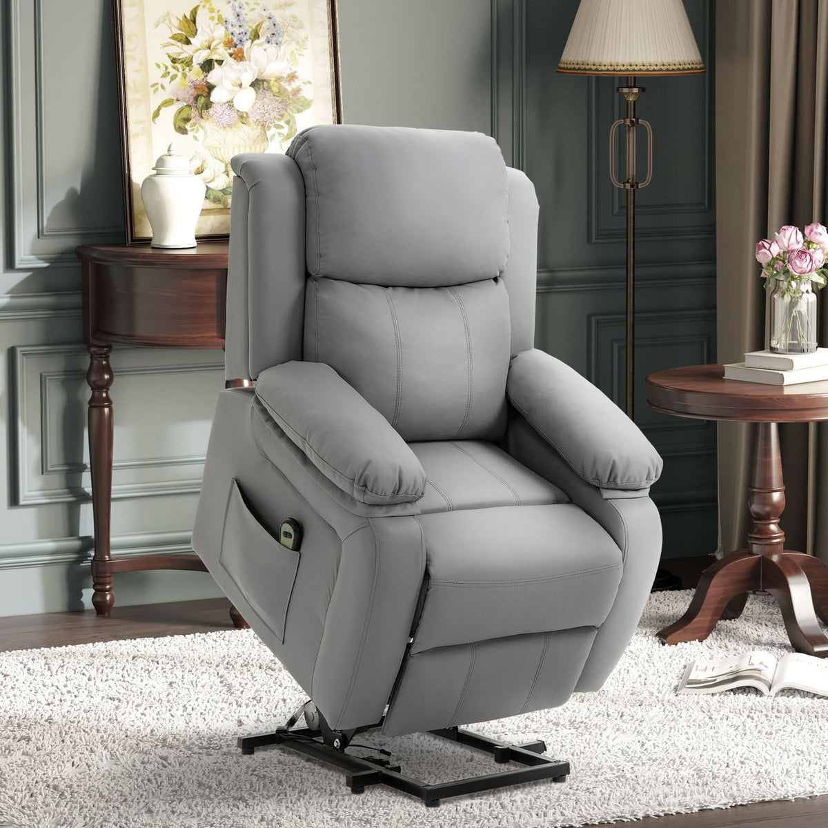 Electric Recliner Chair with Lift, Faux Leather, Grey
