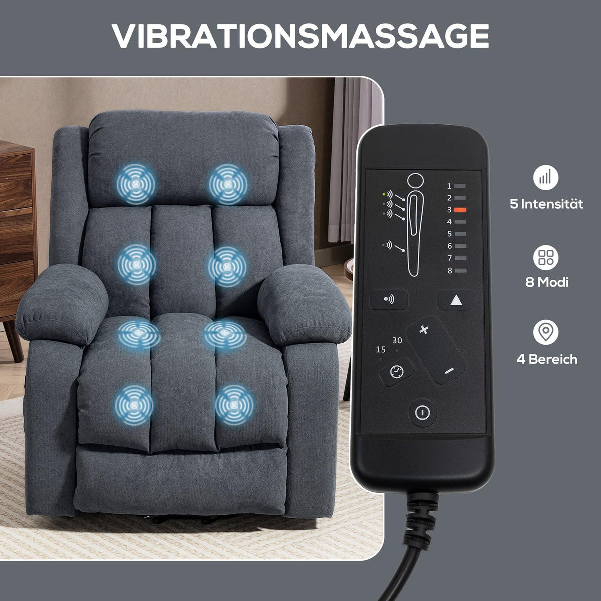 Electric Recliner Chair with Lift, Massage, Dark Grey