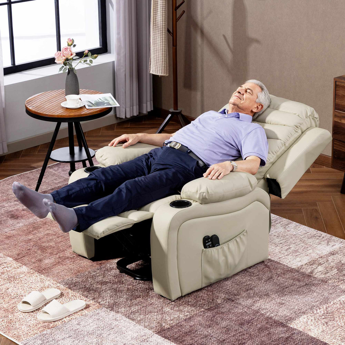 Electric Recliner Chair with Lift, Massage, Heat, USB, Cream