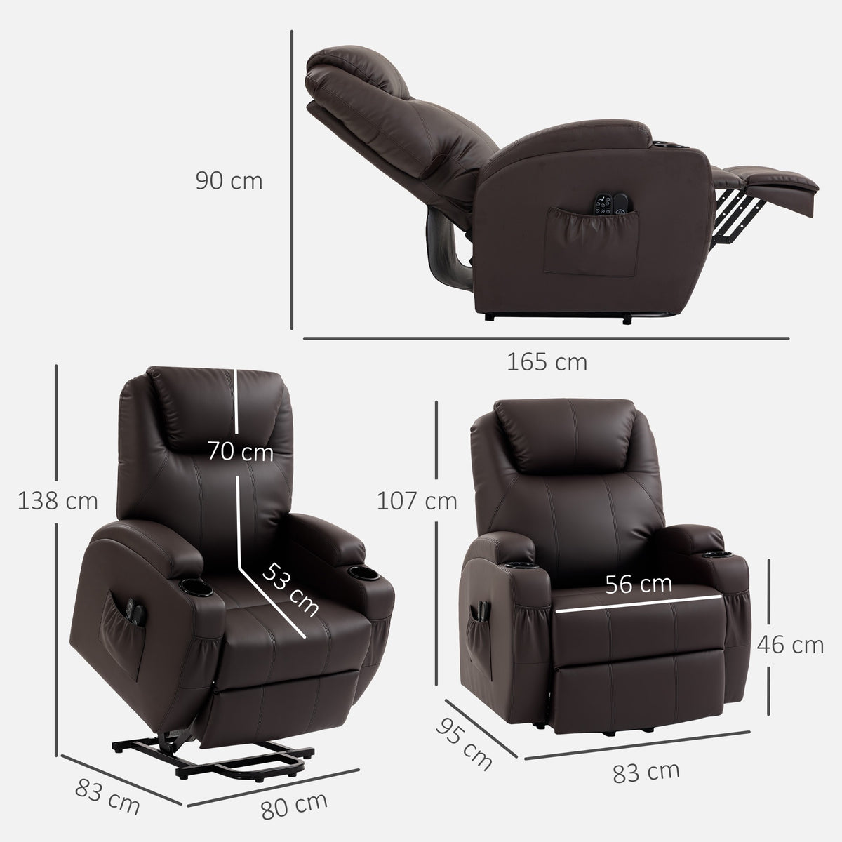 Electric Recliner Chair with Lift, Remote, Cup Holders, Brown