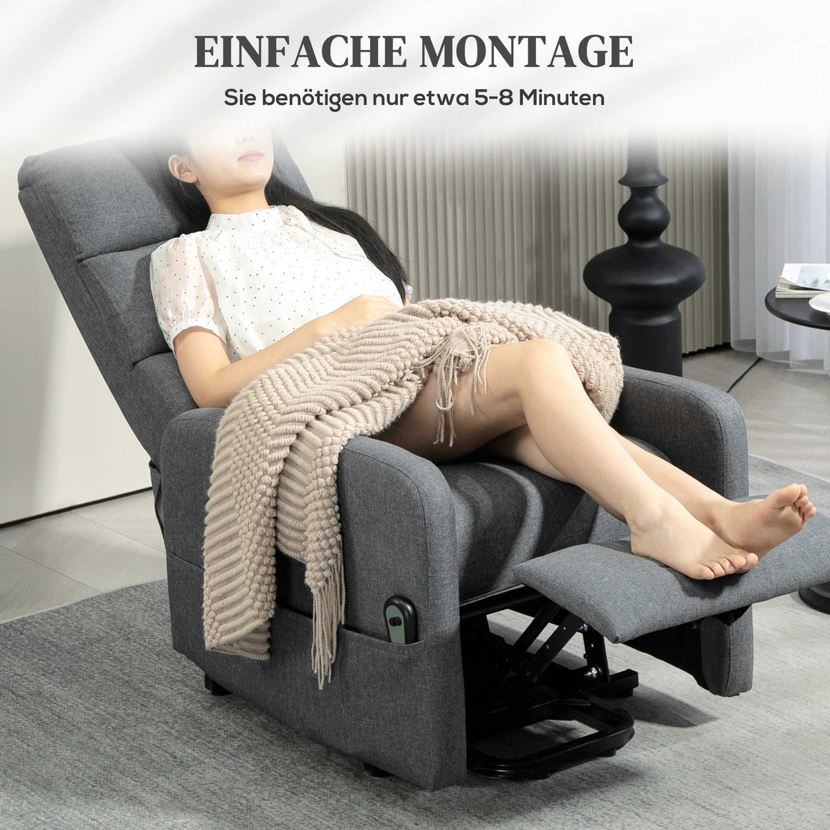Electric Recliner Chair with Lift, Remote, Linen Look, Gray
