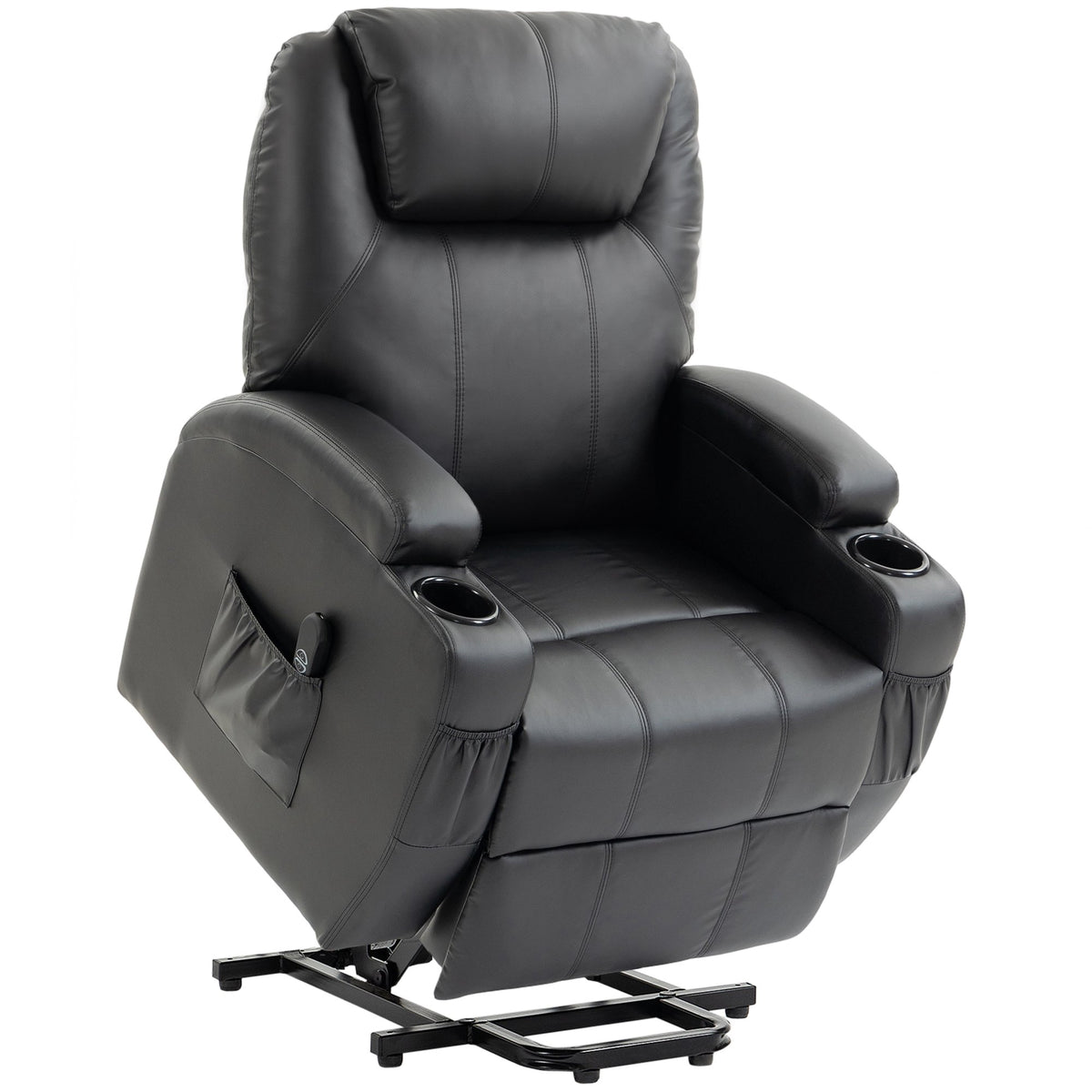 Electric Recliner Chair with Lift, USB, Black Faux Leather
