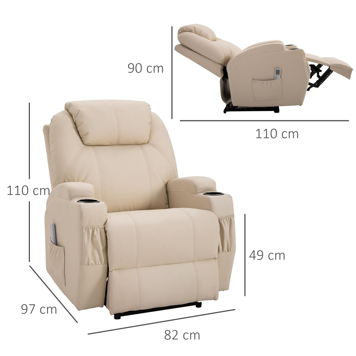 Electric Relaxation Chair Tv Chair Massage Chair Massage Function Reclining Function Faux Leather Wood Metal Foam Beige 82 X 97 X 110 Cm