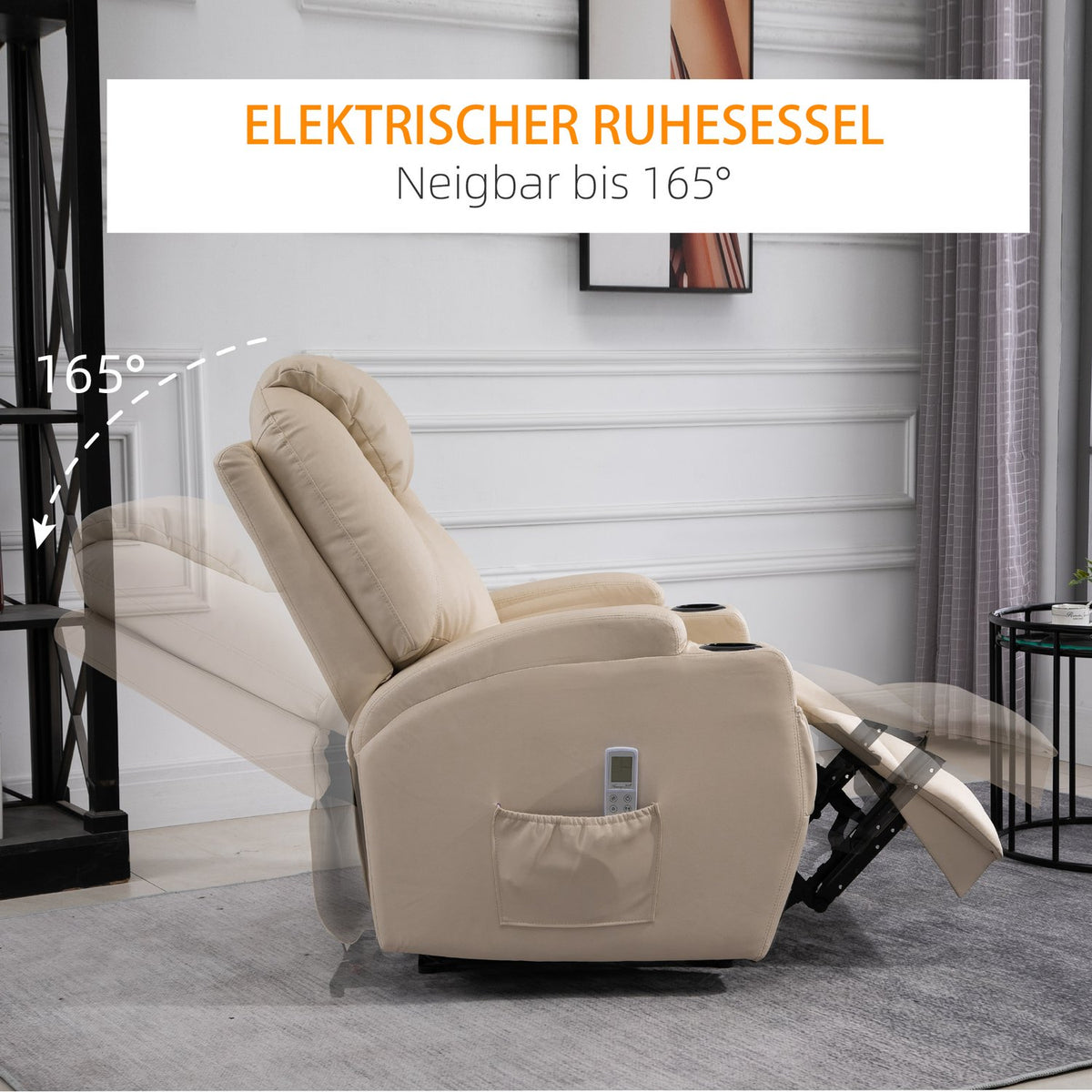 Electric Relaxation Chair Tv Chair Massage Chair Massage Function Reclining Function Faux Leather Wood Metal Foam Beige 82 X 97 X 110 Cm